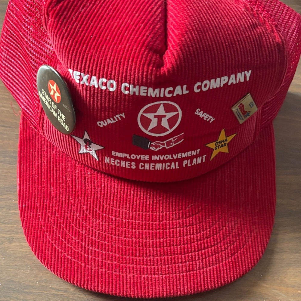 Texaco Red Corduroy Cap with Pins